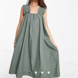 Vero Moda Ruched Midi Dress - Green Khaki